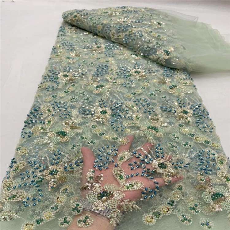 5 Yards Multi-Color Sequined Beaded Embroidered 3D Floral Lace Material Fabric JLT065