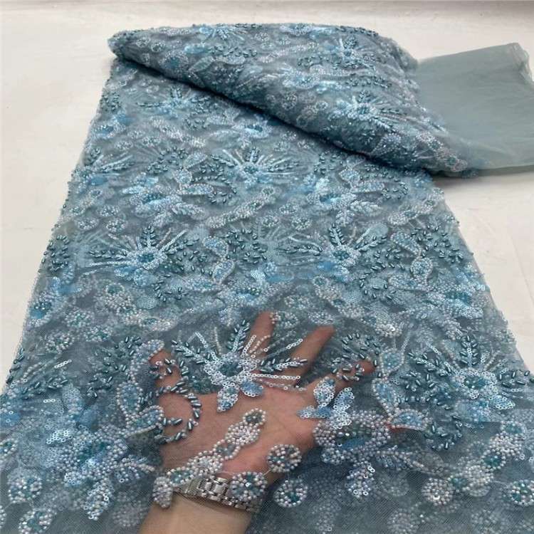 5 Yards Multi-Color Sequined Beaded Embroidered 3D Floral Lace Material Fabric JLT065