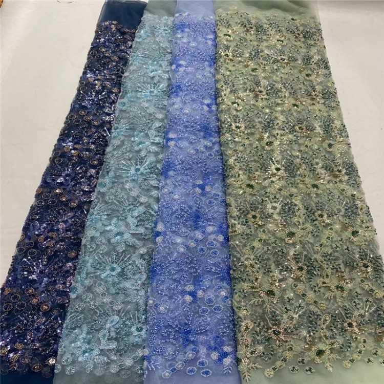 5 Yards Multi-Color Sequined Beaded Embroidered 3D Floral Lace Material Fabric JLT065