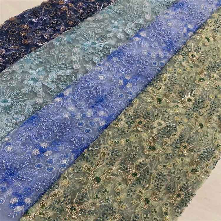 5 Yards Multi-Color Sequined Beaded Embroidered 3D Floral Lace Material Fabric JLT065