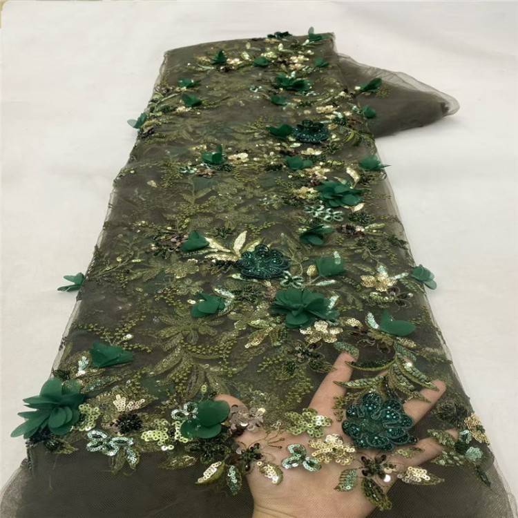 5 Yards Multi-Color Sequined Beaded Embroidered 3D Floral Lace Material Fabric JLT082