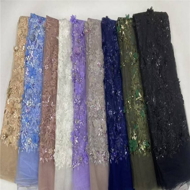 5 Yards Multi-Color Sequined Beaded Embroidered 3D Floral Lace Material Fabric JLT082