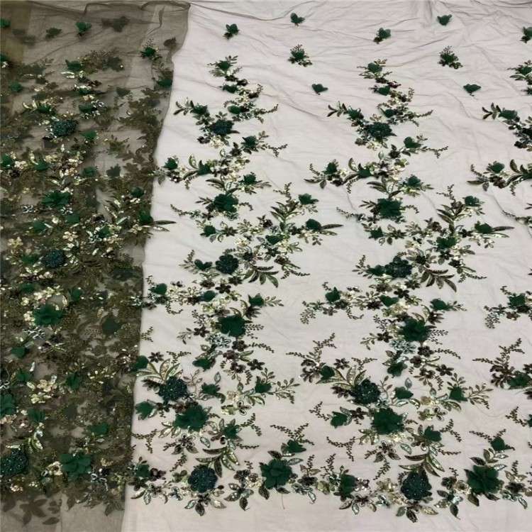 5 Yards Multi-Color Sequined Beaded Embroidered 3D Floral Lace Material Fabric JLT082