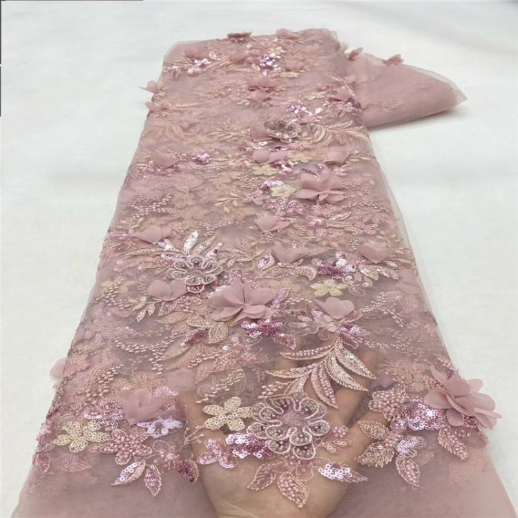 5 Yards Multi-Color Sequined Beaded Embroidered 3D Floral Lace Material Fabric JLT082