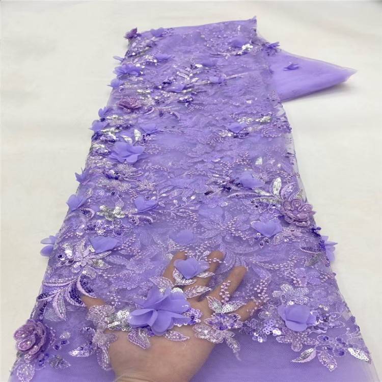 5 Yards Multi-Color Sequined Beaded Embroidered 3D Floral Lace Material Fabric JLT082