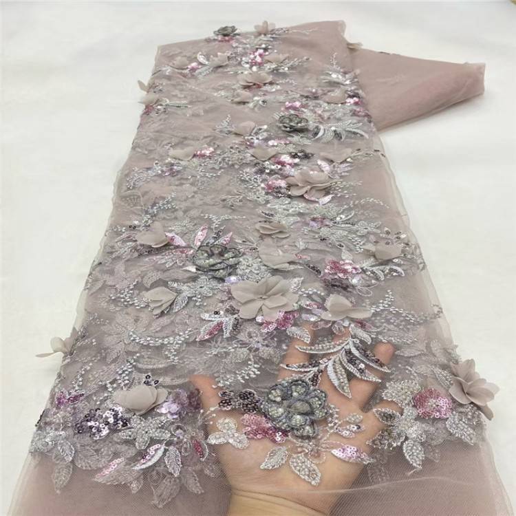 5 Yards Multi-Color Sequined Beaded Embroidered 3D Floral Lace Material Fabric JLT082