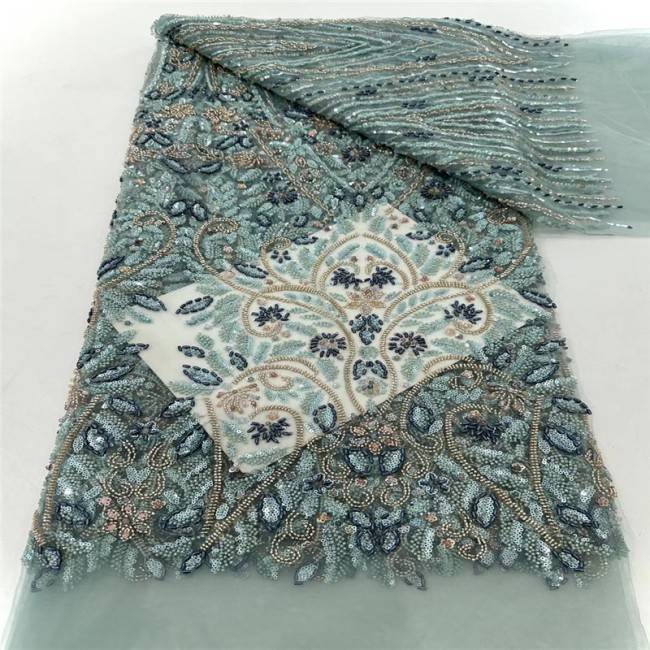 5 Yards Multi-Color Colorful Rainbow Sequined Beaded Embroidered 3D Floral Lace Material Fabric JLT033