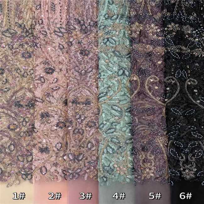 5 Yards Multi-Color Colorful Rainbow Sequined Beaded Embroidered 3D Floral Lace Material Fabric JLT033