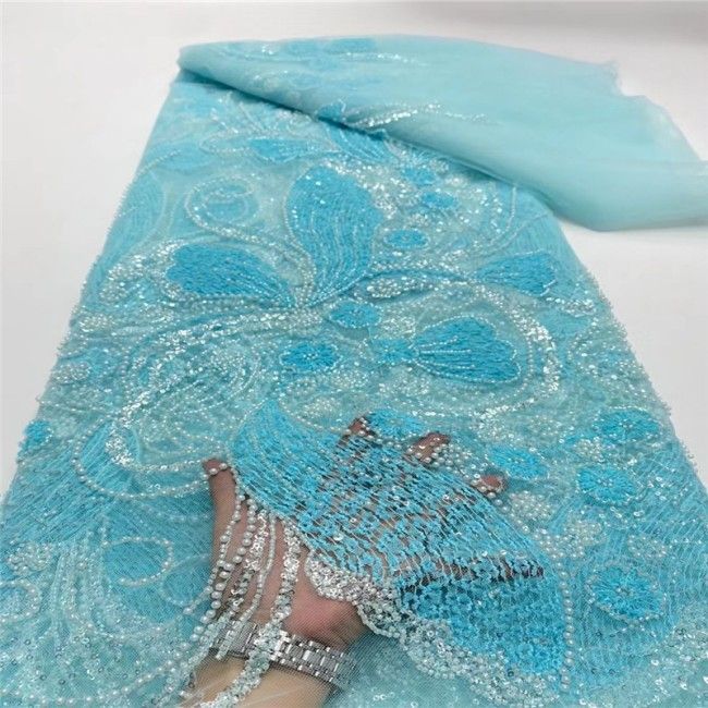 5 Yards Multi-Color Colorful Rainbow Sequined Beaded Embroidered 3D Floral Lace Material Fabric JLT034