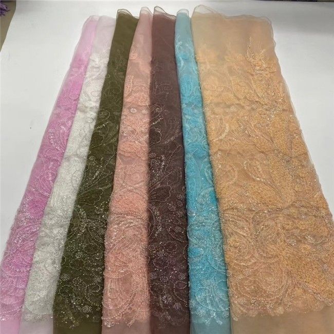 5 Yards Multi-Color Colorful Rainbow Sequined Beaded Embroidered 3D Floral Lace Material Fabric JLT034
