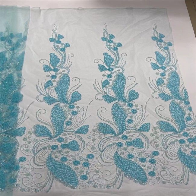 5 Yards Multi-Color Colorful Rainbow Sequined Beaded Embroidered 3D Floral Lace Material Fabric JLT034