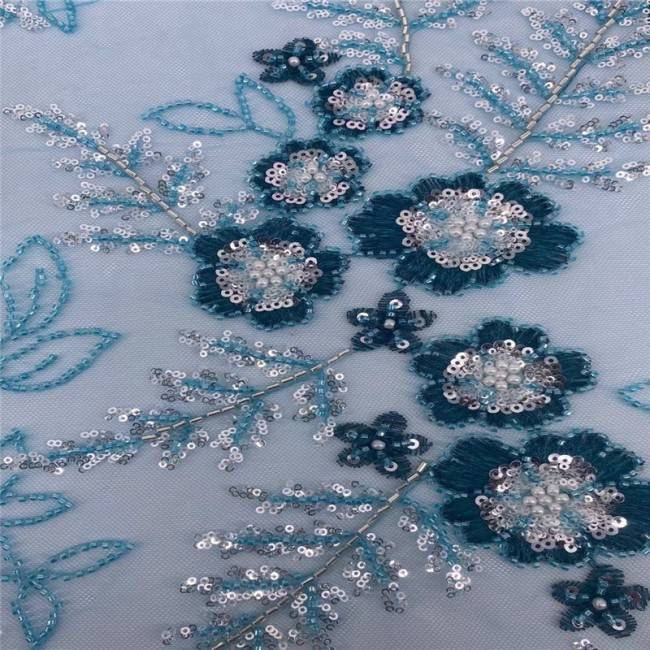 5 Yards Multi-Color Colorful Rainbow Sequined Beaded Embroidered 3D Floral Lace Material Fabric JLT035