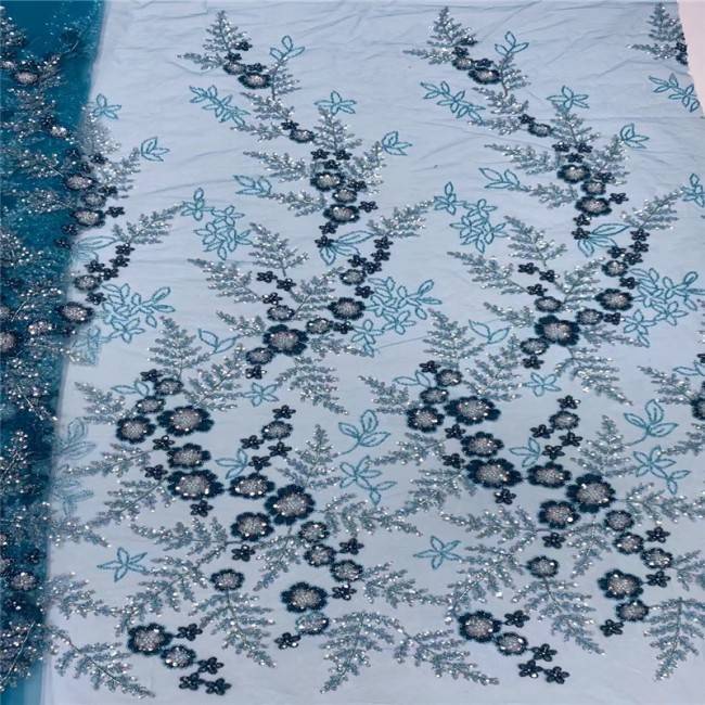 5 Yards Multi-Color Colorful Rainbow Sequined Beaded Embroidered 3D Floral Lace Material Fabric JLT035