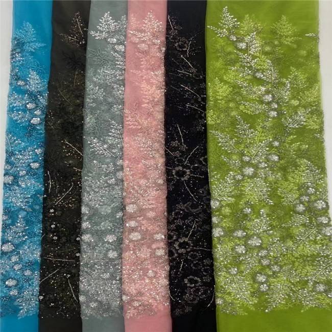 5 Yards Multi-Color Colorful Rainbow Sequined Beaded Embroidered 3D Floral Lace Material Fabric JLT035