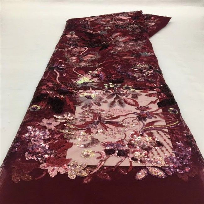 5 Yards Multi-Color Colorful Rainbow Sequined Beaded Embroidered 3D Floral Lace Material Fabric JLT053