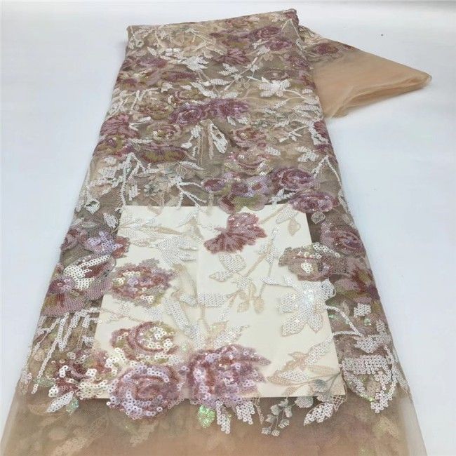 5 Yards Multi-Color Colorful Rainbow Sequined Beaded Embroidered 3D Floral Lace Material Fabric JLT053