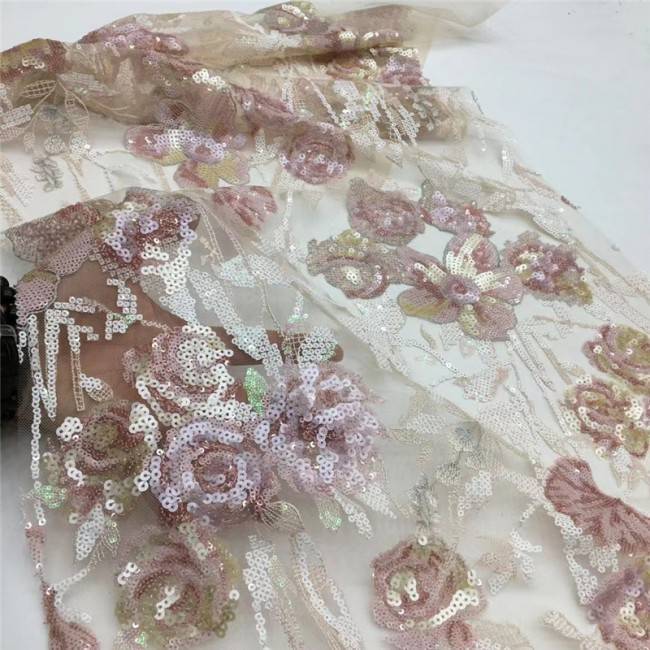 5 Yards Multi-Color Colorful Rainbow Sequined Beaded Embroidered 3D Floral Lace Material Fabric JLT053