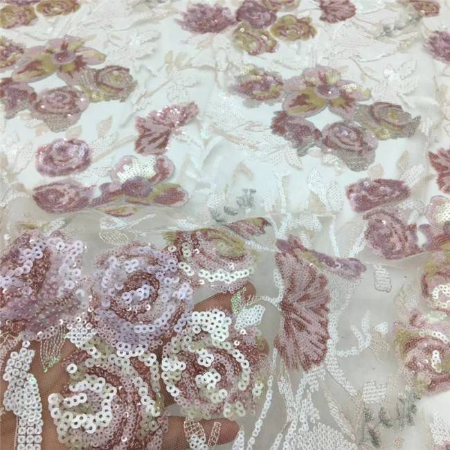 5 Yards Multi-Color Colorful Rainbow Sequined Beaded Embroidered 3D Floral Lace Material Fabric JLT053