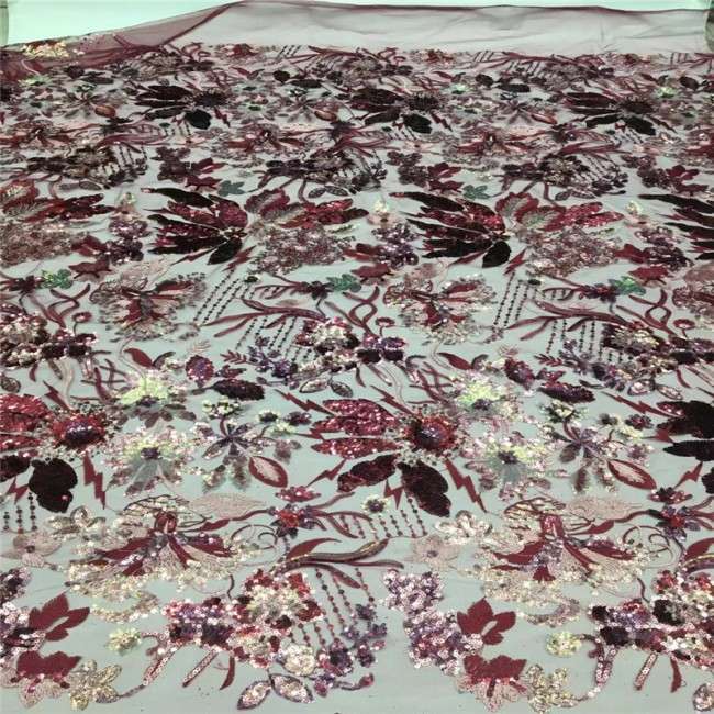 5 Yards Multi-Color Colorful Rainbow Sequined Beaded Embroidered 3D Floral Lace Material Fabric JLT053