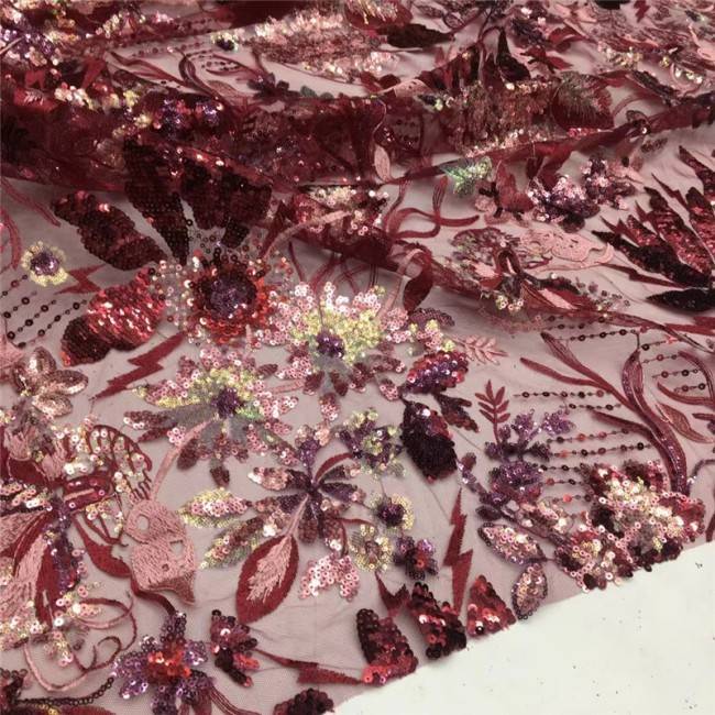 5 Yards Multi-Color Colorful Rainbow Sequined Beaded Embroidered 3D Floral Lace Material Fabric JLT053