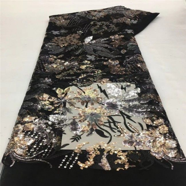 5 Yards Multi-Color Colorful Rainbow Sequined Beaded Embroidered 3D Floral Lace Material Fabric JLT053