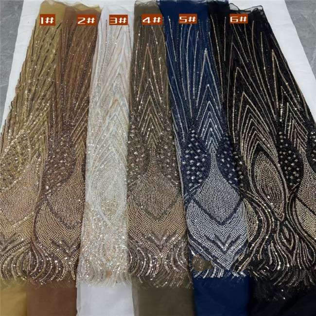 5 Yards Multi-Color Colorful Rainbow Sequined Beaded Embroidered 3D Floral Lace Material Fabric JLT054