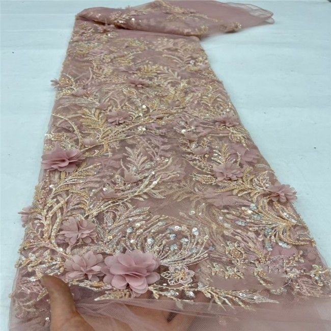 5 Yards Multi-Color Colorful Rainbow Sequined Beaded Embroidered 3D Floral Lace Material Fabric JLT057