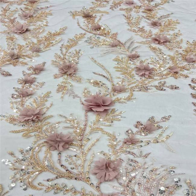 5 Yards Multi-Color Colorful Rainbow Sequined Beaded Embroidered 3D Floral Lace Material Fabric JLT057