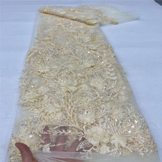 5 Yards Multi-Color Colorful Rainbow Sequined Beaded Embroidered 3D Floral Lace Material Fabric JLT057