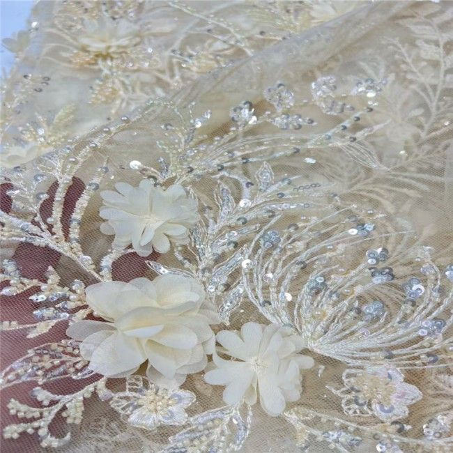 5 Yards Multi-Color Colorful Rainbow Sequined Beaded Embroidered 3D Floral Lace Material Fabric JLT057