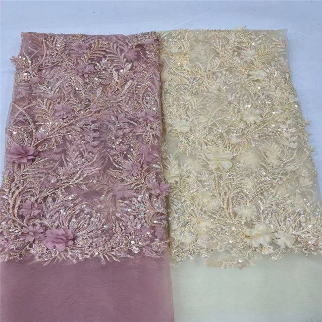 5 Yards Multi-Color Colorful Rainbow Sequined Beaded Embroidered 3D Floral Lace Material Fabric JLT057