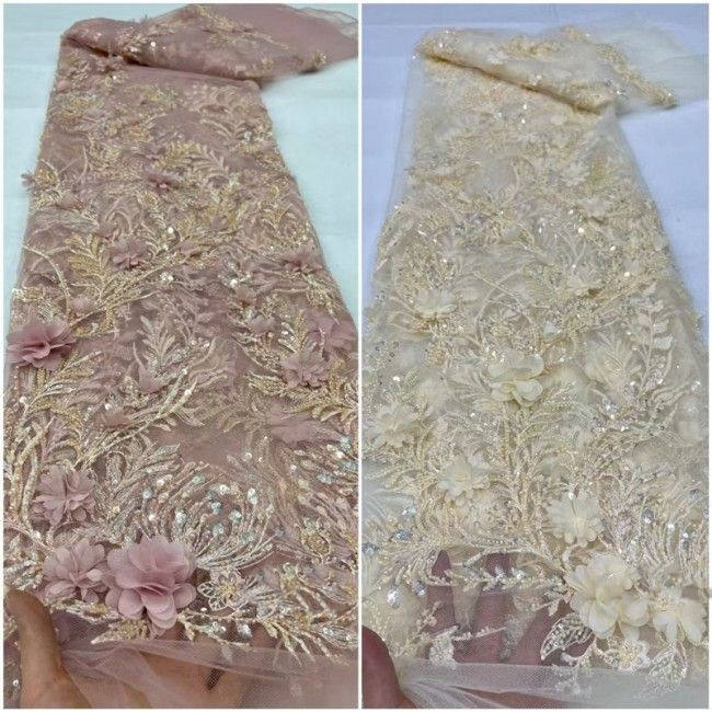5 Yards Multi-Color Colorful Rainbow Sequined Beaded Embroidered 3D Floral Lace Material Fabric JLT057