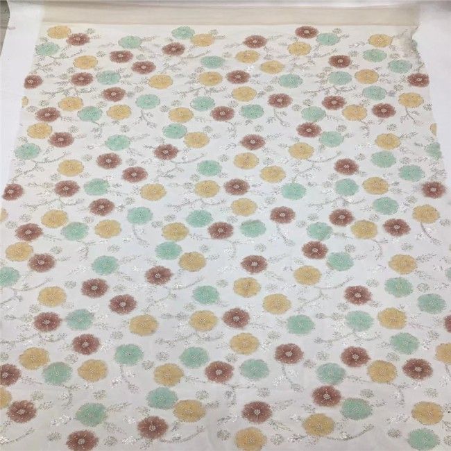 5 Yards Multi-Color Colorful Rainbow Sequined Beaded Embroidered 3D Floral Lace Material Fabric JLT059