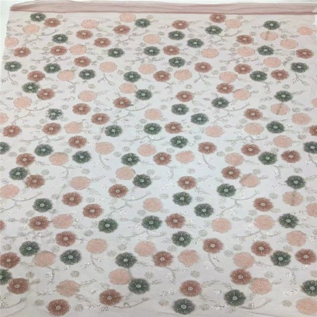 5 Yards Multi-Color Colorful Rainbow Sequined Beaded Embroidered 3D Floral Lace Material Fabric JLT059