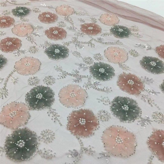 5 Yards Multi-Color Colorful Rainbow Sequined Beaded Embroidered 3D Floral Lace Material Fabric JLT059