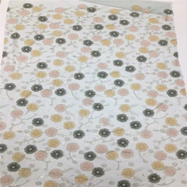 5 Yards Multi-Color Colorful Rainbow Sequined Beaded Embroidered 3D Floral Lace Material Fabric JLT059