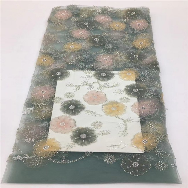 5 Yards Multi-Color Colorful Rainbow Sequined Beaded Embroidered 3D Floral Lace Material Fabric JLT059