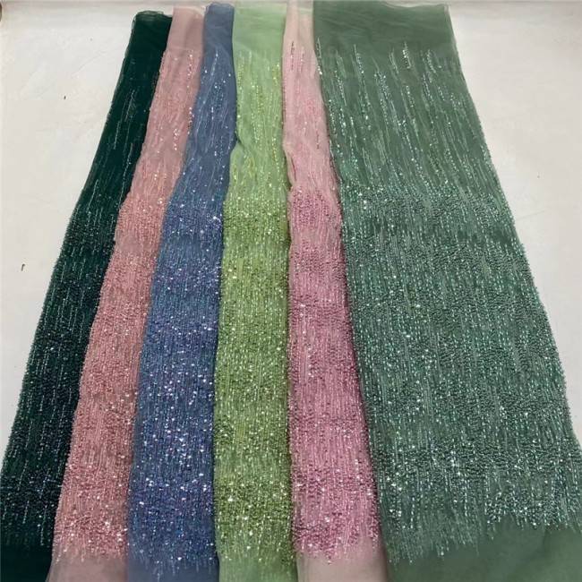 5 Yards Beaded Lace Material Fabric