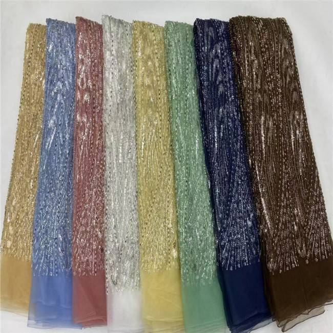 5 Yards Multi-Color Colorful Rainbow Sequined Beaded Embroidered 3D Floral Lace Material Fabric JLT076