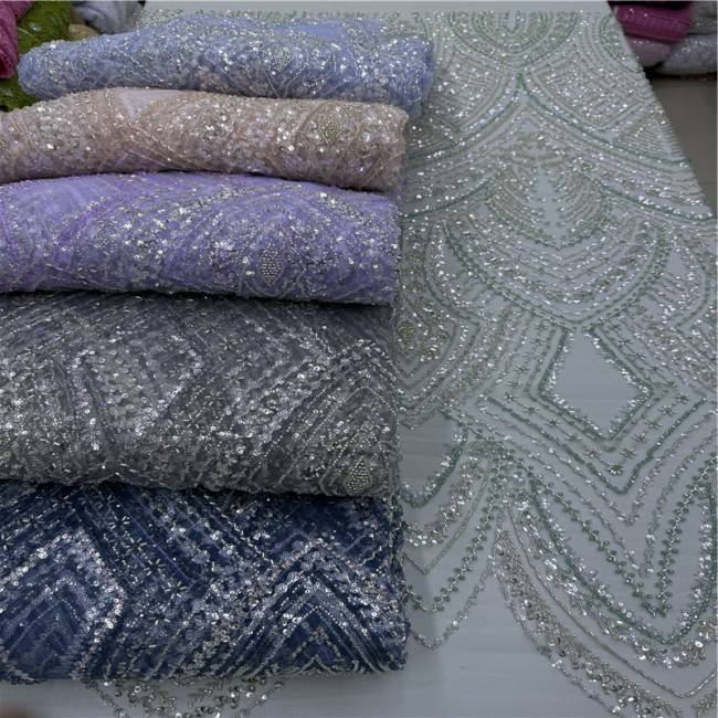 5 Yards Multi-Color Colorful Rainbow Sequined Beaded Embroidered 3D Floral Lace Material Fabric JLT077