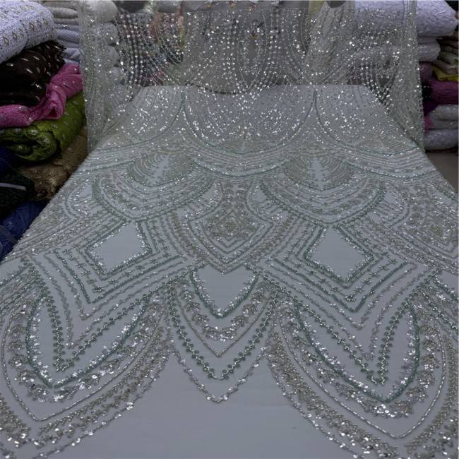 5 Yards Multi-Color Colorful Rainbow Sequined Beaded Embroidered 3D Floral Lace Material Fabric JLT077