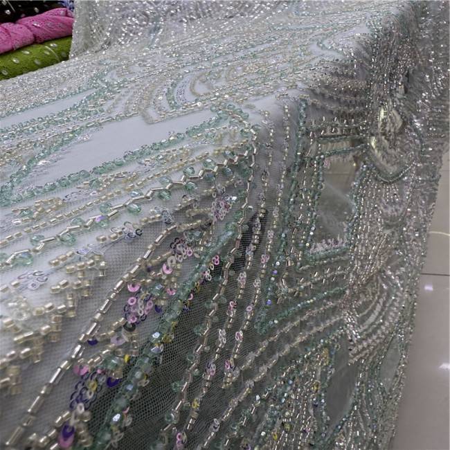 5 Yards Multi-Color Colorful Rainbow Sequined Beaded Embroidered 3D Floral Lace Material Fabric JLT077