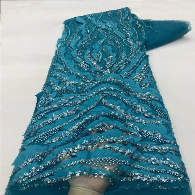 5 Yards Multi-Color Colorful Rainbow Sequined Beaded Embroidered 3D Floral Lace Material Fabric JLT085