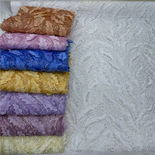 5 Yards Multi-Color Colorful Rainbow Sequined Beaded Embroidered 3D Floral Lace Material Fabric JLT086