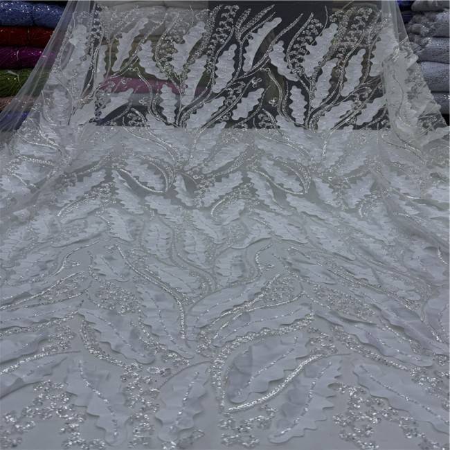 5 Yards Multi-Color Colorful Rainbow Sequined Beaded Embroidered 3D Floral Lace Material Fabric JLT086