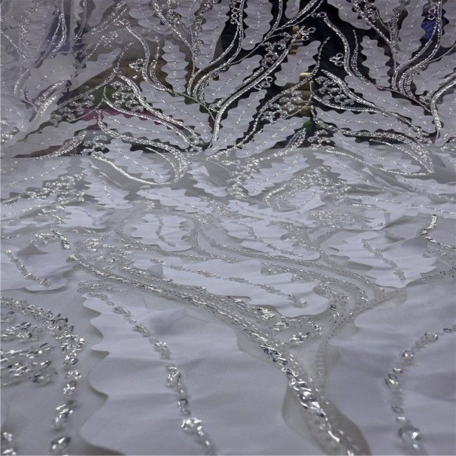 5 Yards Multi-Color Colorful Rainbow Sequined Beaded Embroidered 3D Floral Lace Material Fabric JLT086