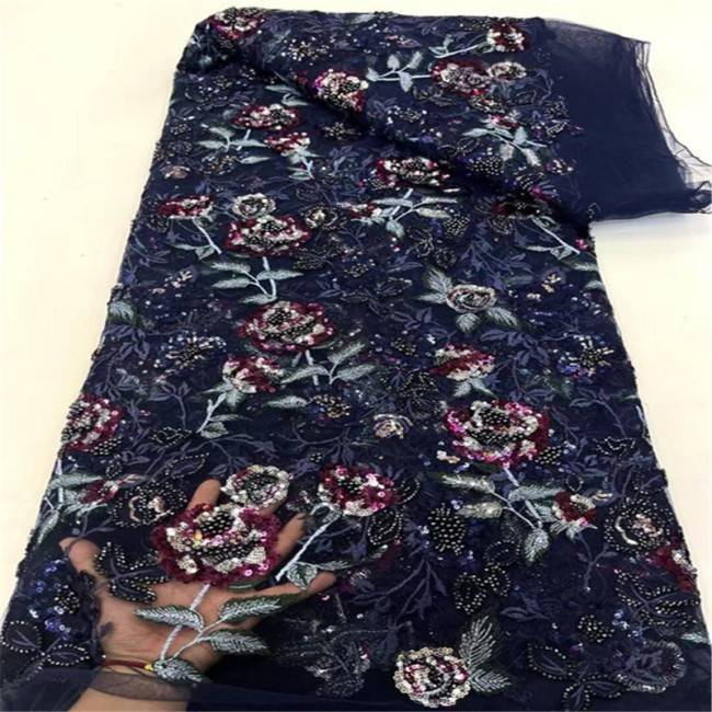 5 Yards Multi-Color Colorful Rainbow Sequined Beaded Embroidered 3D Floral Lace Material Fabric JLT093