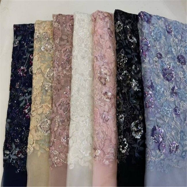 5 Yards Multi-Color Colorful Rainbow Sequined Beaded Embroidered 3D Floral Lace Material Fabric JLT093