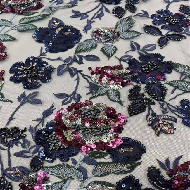 5 Yards Multi-Color Colorful Rainbow Sequined Beaded Embroidered 3D Floral Lace Material Fabric JLT093