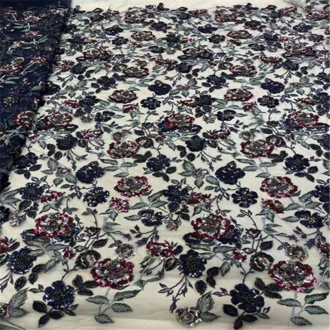 5 Yards Multi-Color Colorful Rainbow Sequined Beaded Embroidered 3D Floral Lace Material Fabric JLT093